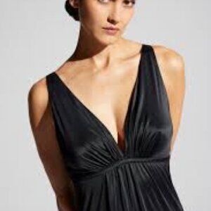 Natori Aphrodite Slinky Double V Neck Knee Length Women M  Sleeveless Slip Dress